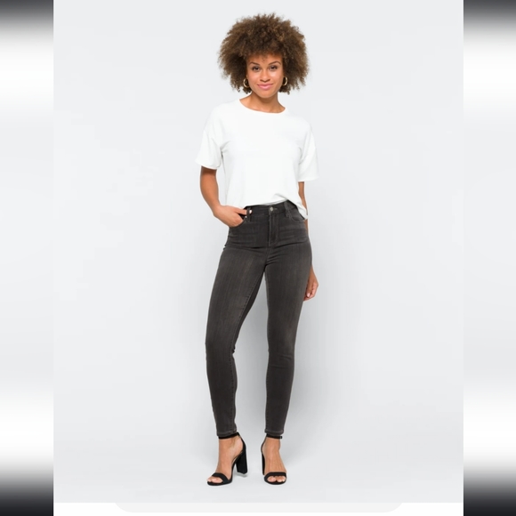 Dark Grey High Rise Skinny Jeans - Picture 3 of 4